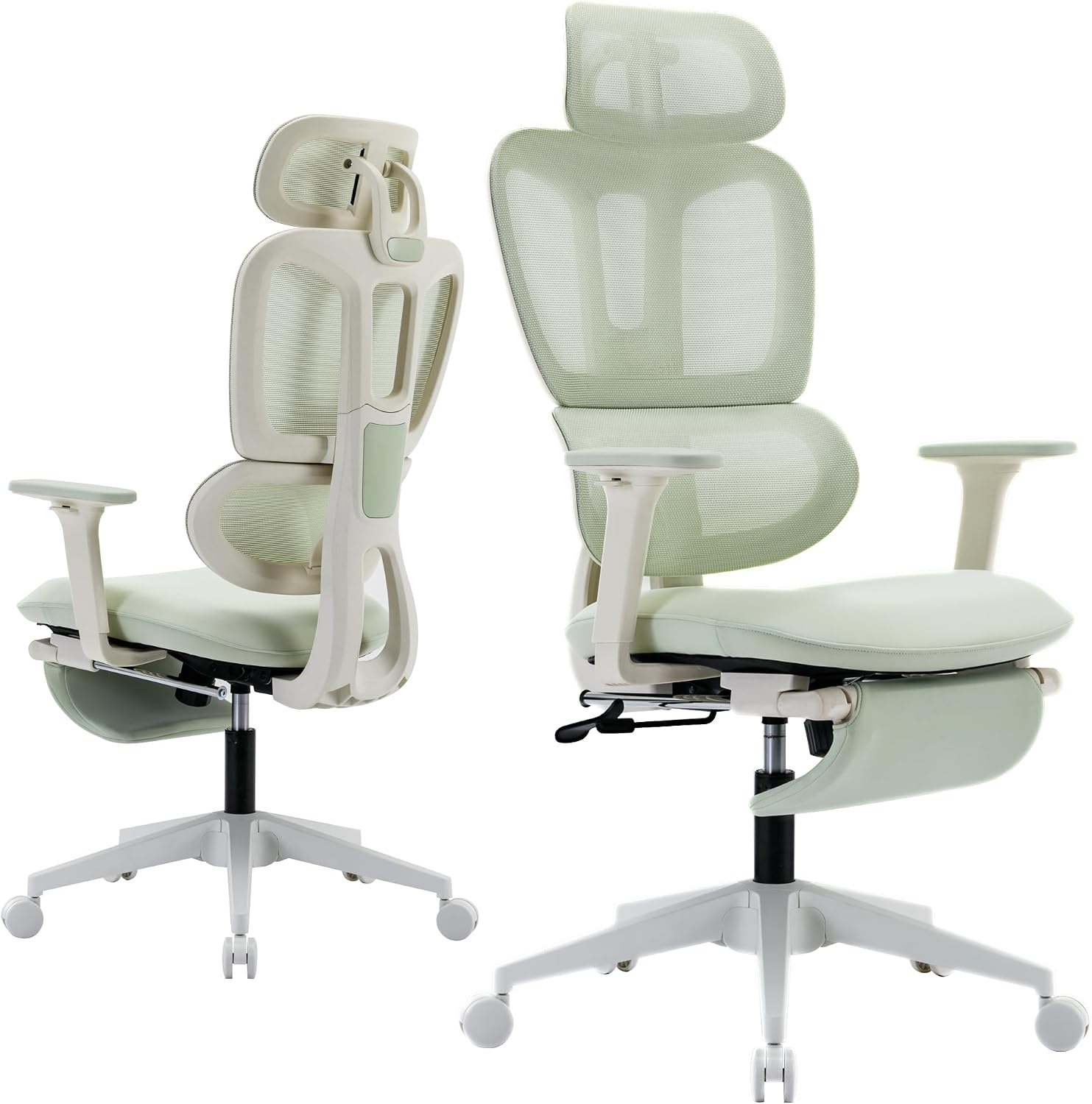 Ergonomic Mesh Office Chair with Retractable Footrest - High Back Computer Chair, Lumbar Support, Adjustable Armrest and Headrest, Durable Base - Multifunctional Home Office Desk Chair for Adults