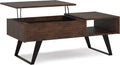 SIMPLIHOME Lowry Lift Top Coffee Table - 48 inch Wide Solid Acacia Wood and Metal Living Room Table in Distressed Charcoal Brown, Modern Industrial Cocktail Table with Hidden Storage and Open Shelf