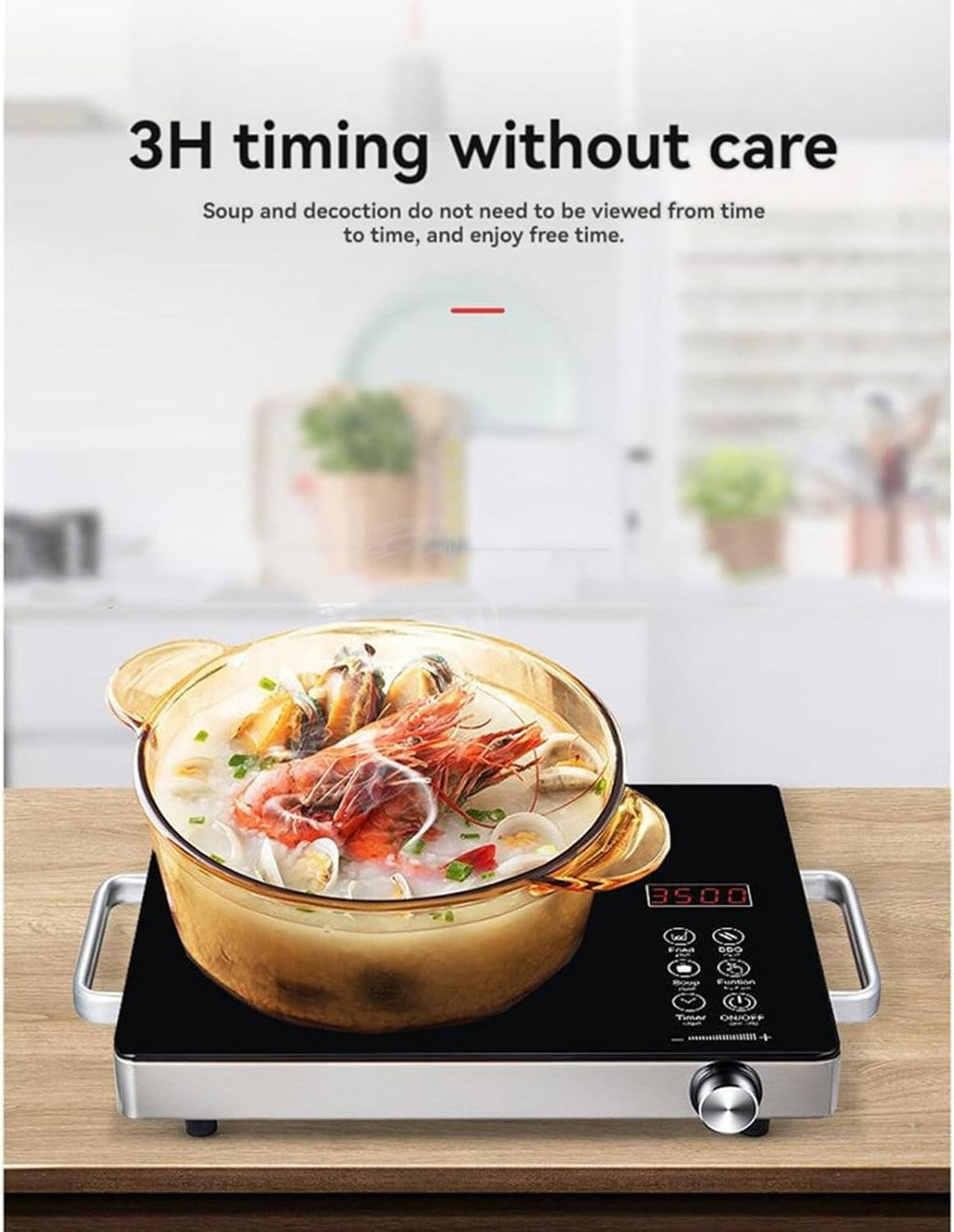 2200W Convenient High Power Electromagnetic Portable Induction Cooktop 5 Temperature Levels 3 Hour Timer Countertop Burner