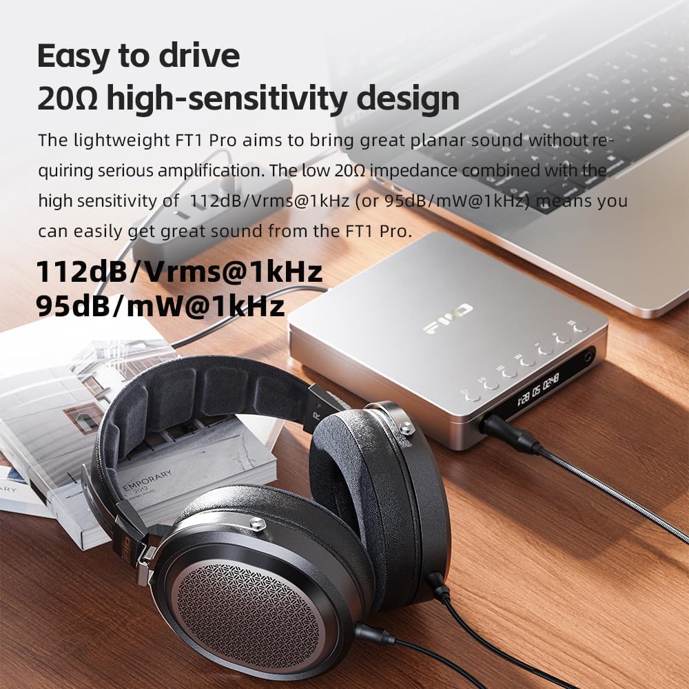 FiiO FT1 Pro Open-Back Planar Magnetic Wired Hi-Fi Headphones for Home, Studio, Recording, High Sensitivity (Black)