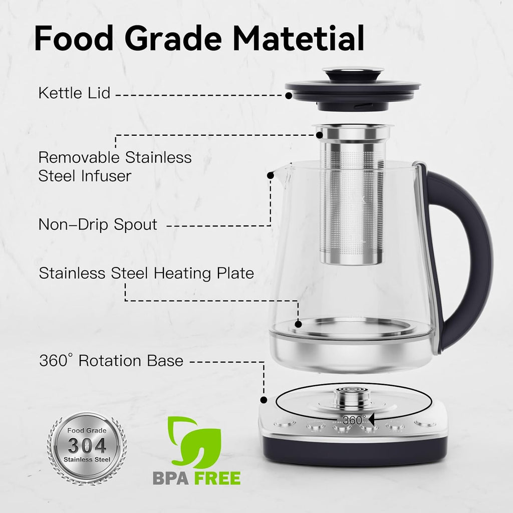 Induction Cooktop, Portable Induction Cooktop with 8L Cast Iron Cooking Pot and Cast Iron Pan & Electric Kettle With Infuser, 1.5L Electric Tea Kettle With Temperature Control