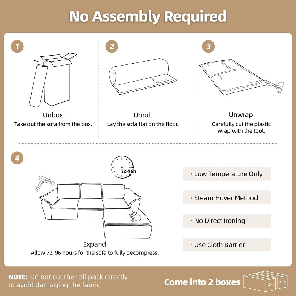 HALLYBEE 112' Cloud Couch Sectional with Padded Armrests & Moveable Ottoman Boneless Sectional Couches for Living Room White Couch, No Assembly Required