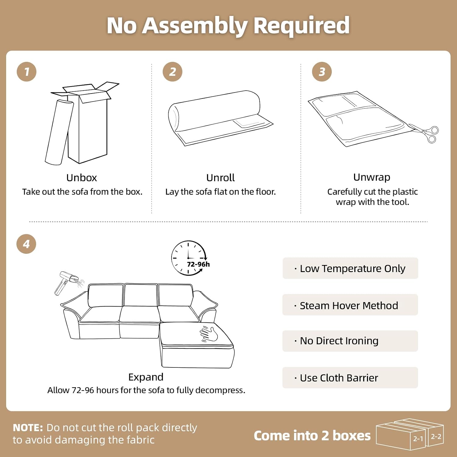 HALLYBEE 112' Cloud Couch Sectional with Padded Armrests & Moveable Ottoman Boneless Sectional Couches for Living Room White Couch, No Assembly Required