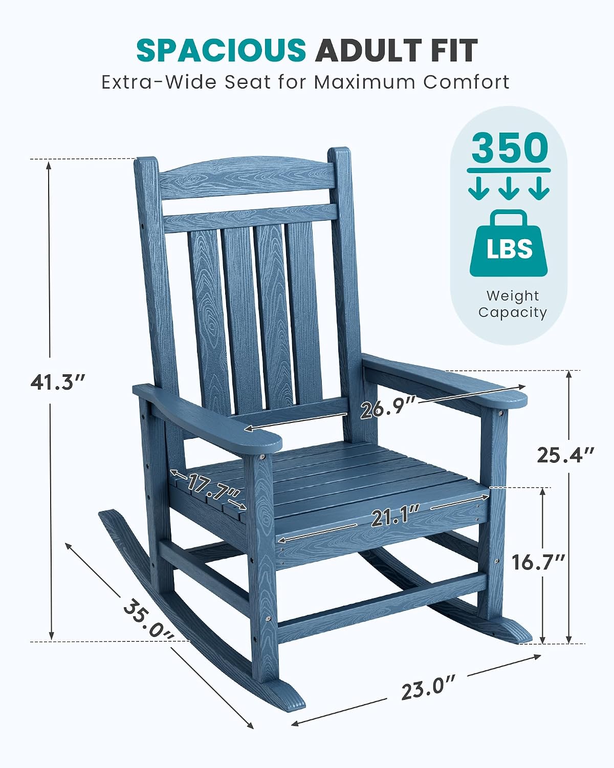 SERWALL Oversized Rocking Chairs Set of 4, HDPE Outdoor Rocking Chair, All-Weather Porch Rockers for Patio, Blue