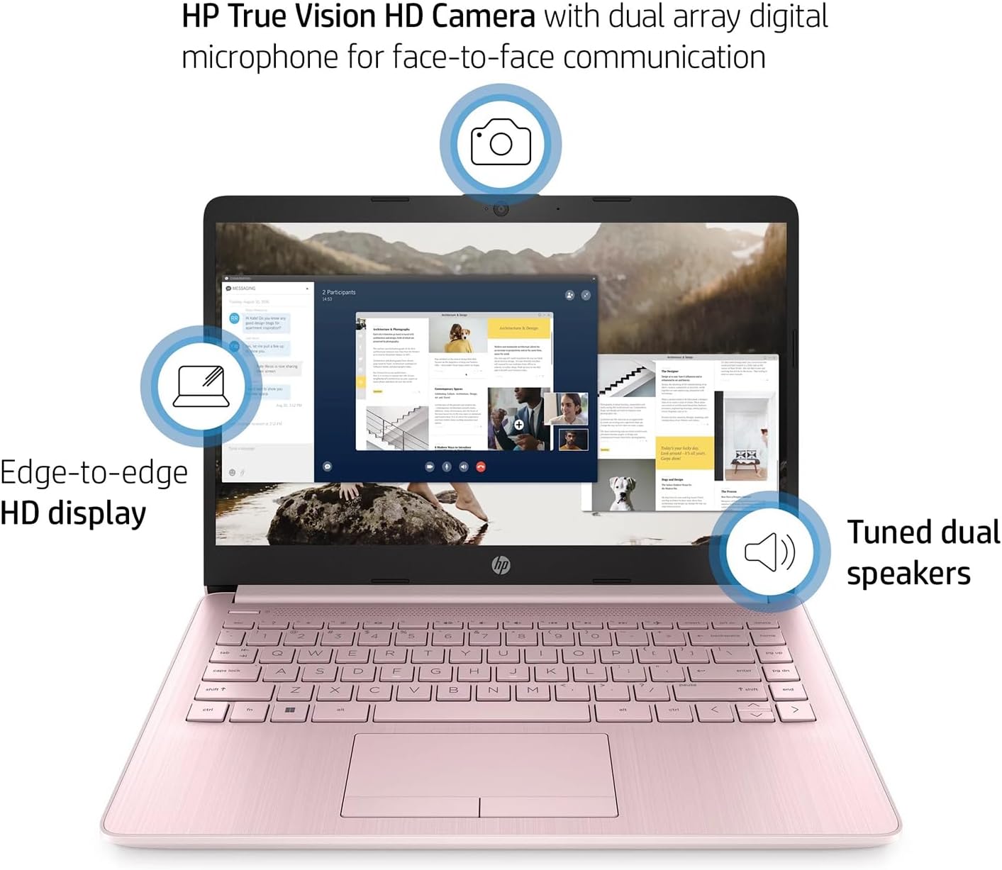 HP Portable Laptop (Include 1 Year Microsoft 365), 14'' HD Display, 8GB RAM, 64GB eMMC, Intel Quad-Core N4120, Student and Business, Webcam, HDMI, Wi-Fi, RJ-45, Windows 11 Home, Pink