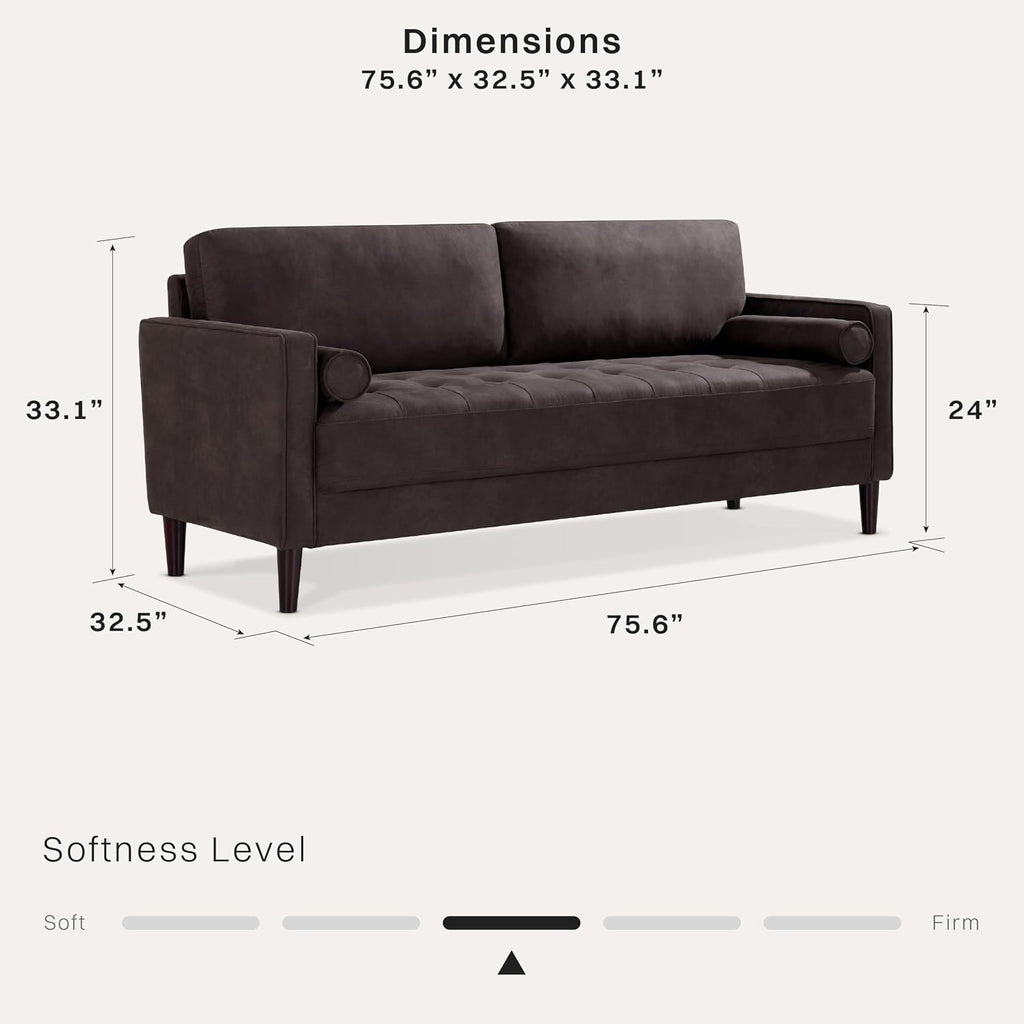 Studio Living® Lexington 75.6' Sofa, Modern Design, Pocket Coil Comfort, Easy Assembly, Faux-Suede Fabric, Charcoal