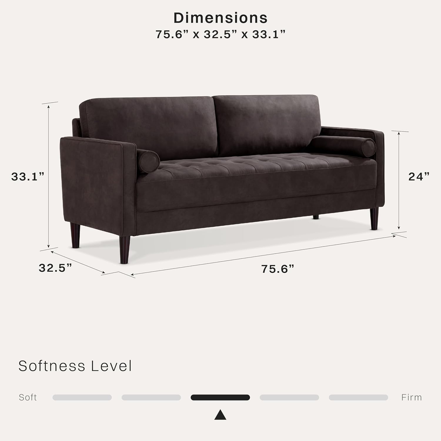 Studio Living® Lexington 75.6' Sofa, Modern Design, Pocket Coil Comfort, Easy Assembly, Faux-Suede Fabric, Charcoal