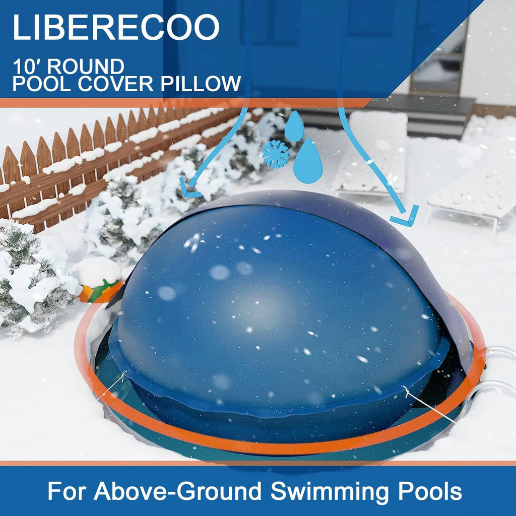 LIBERECOO 10FT Round Pool Cover Pillows for Above-Ground Swimming Pools, 0.4mm Extra Durable Long-Lasting Inflatable Winter Pool Pillows,Ropes Included