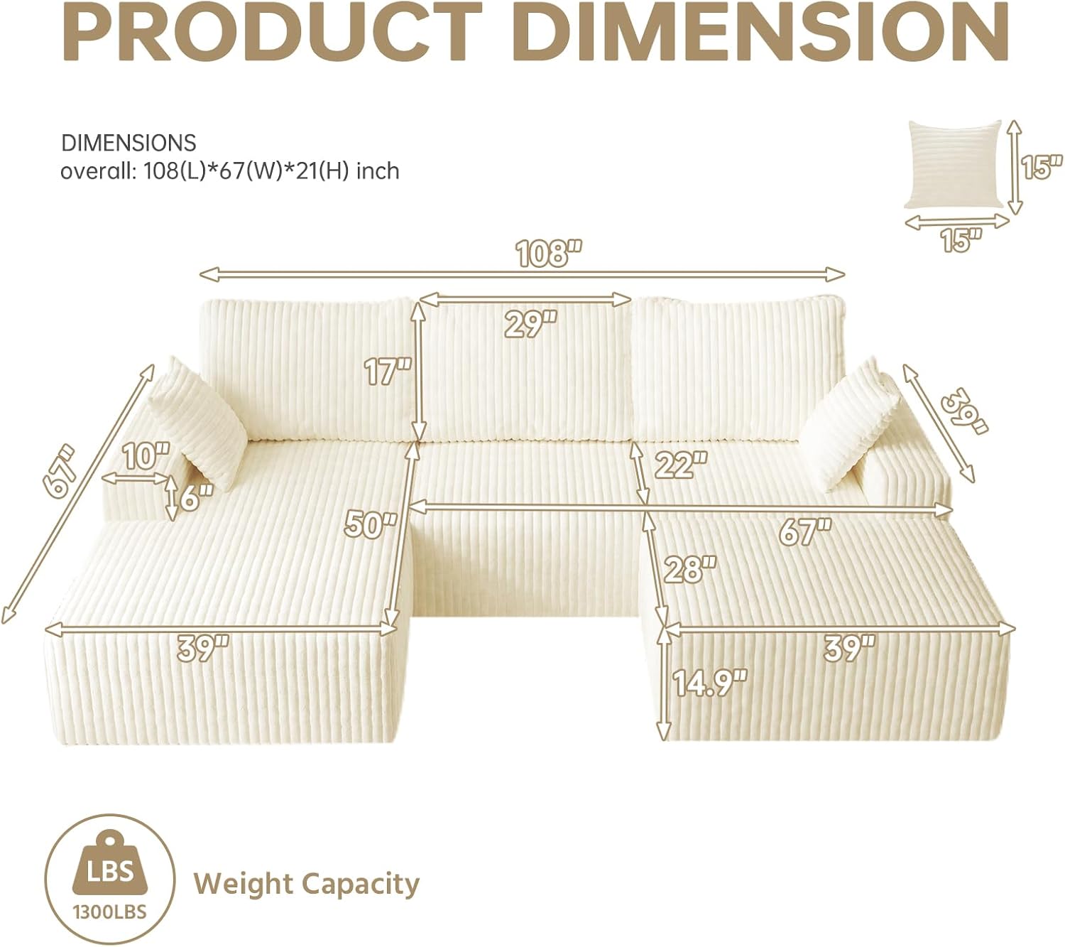 L Shapes Boneless Cloud Couches for Living Room 4-Seat Modular Sectional Couch with Chaise Lounge, Comfy Flannel Fabric Sofa, Including Pillow and Backrest - Removable Washable, No Assembly Required