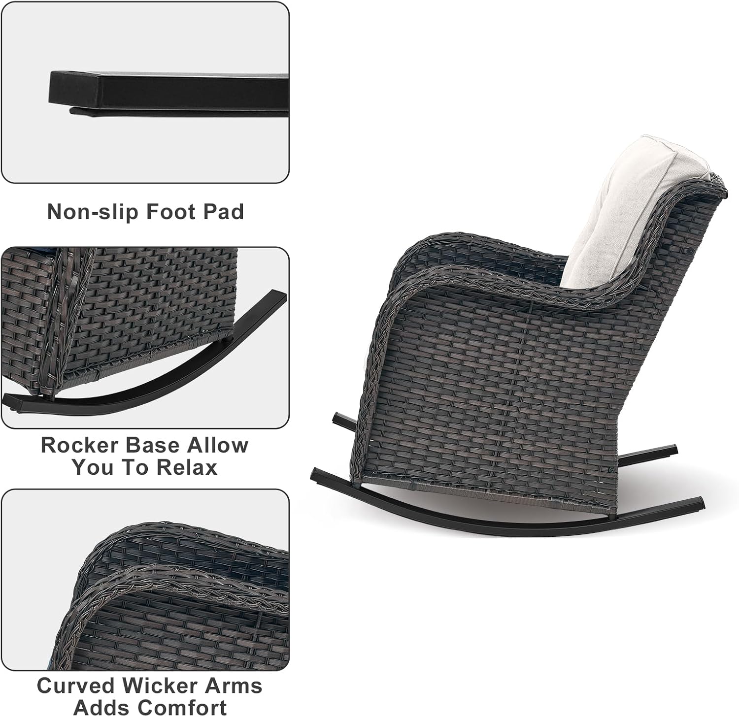 Rilyson Patio Chairs Outdoor Rocking Chair - 2 Piece Wicker Rattan Rocker Chairs Set with High Back and Deep Seating for Porch Deck Garden Backyard(Brown/Beige)