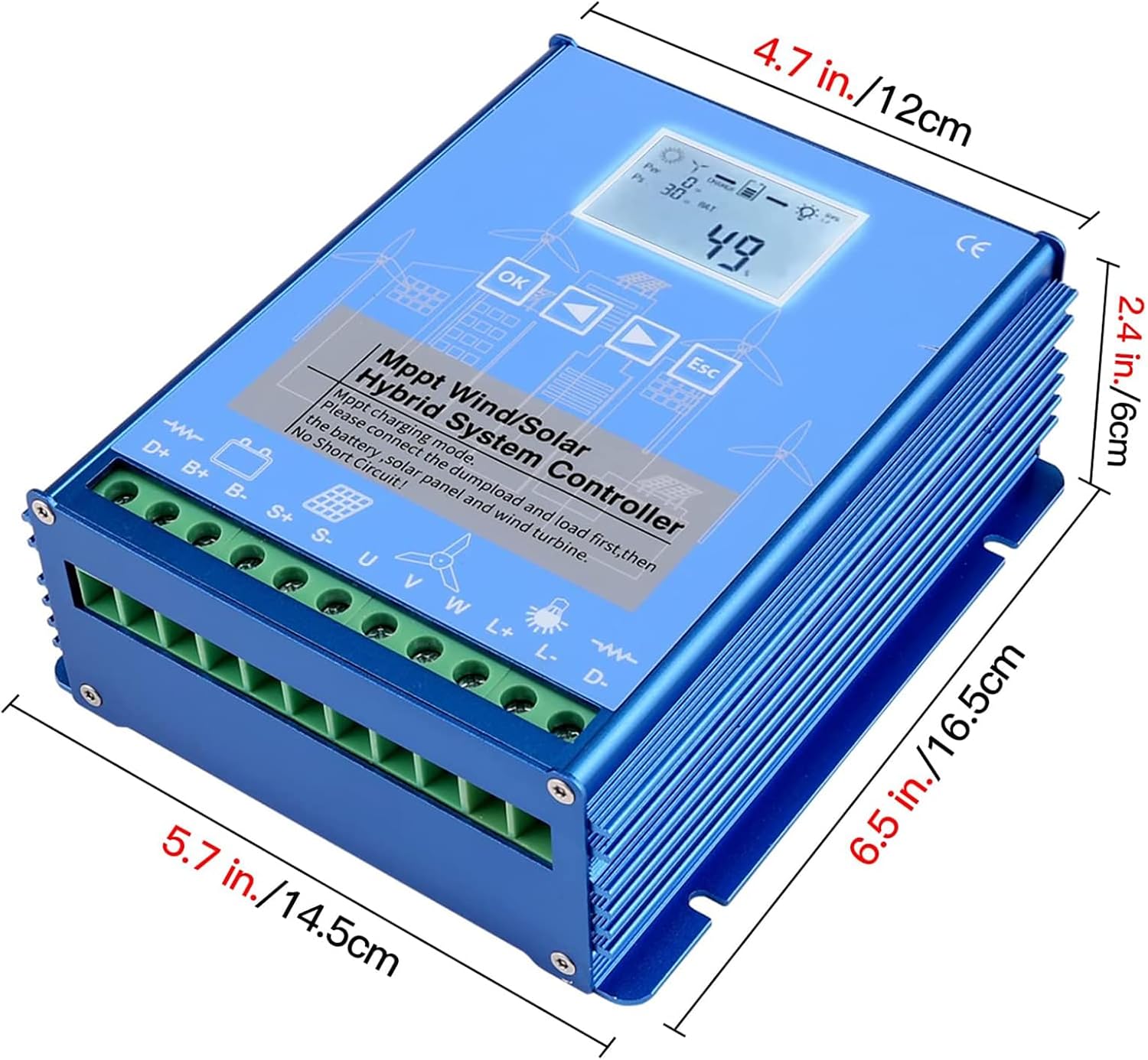 6000W Wind Solar Hybrid Charge Controller with Dump Load for max 3000W Wind Turbine Generator 3000W Solar Panel 12V 24V 48V Battery, MPPT Charge Boost Charging Regulator Off Grid System,48v