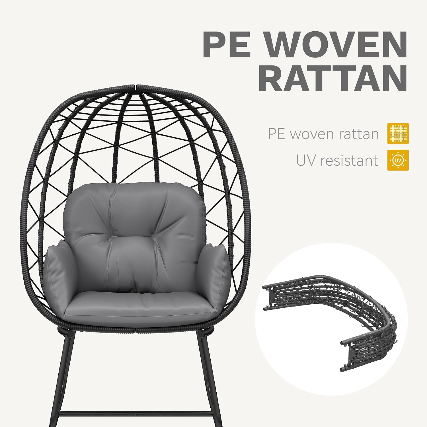 DWVO Egg Basket Chair Patio Chair with Stand Anti-Slip All-Weather Poratble Wicker Egg Lounger Chair for Indoor Outdoor 330LBS (Gray)