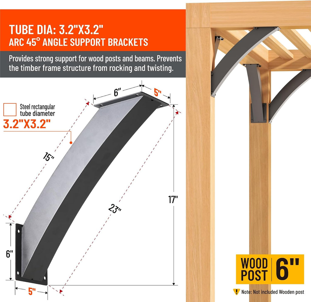 Heavy Duty Integrated Arc 4''x4''(Actual Tube Dia: 3.2''x 3.2'') 45 Degree Angle Support Pergola Brackets Q235-Steel 4Pack