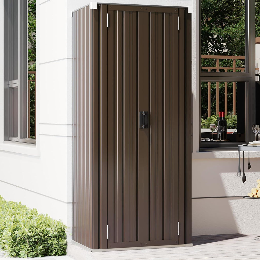 AECOJOY Outdoor Storage Cabinet Waterproof with Adjustable Shelves, Vertical Tall Garden Tool Cabinet, Sheds & Outdoor Storage Clearance Cabinet Weatherproof for Outside or Indoor in Brown