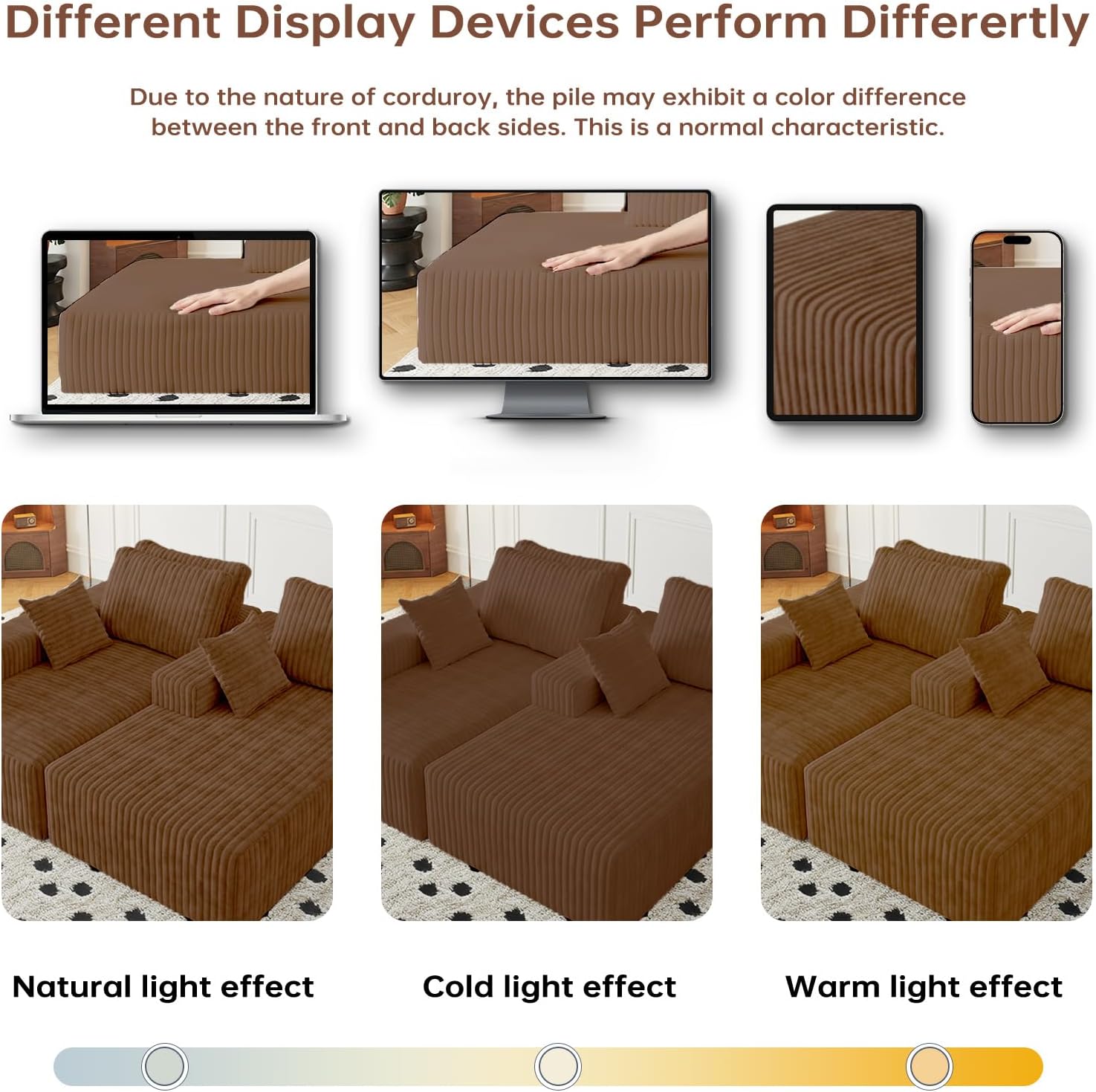 108' Brown Modular Sectional Cloud Couch for Living Room Deep Seat L Shapes Boneless Couch with Oversized Chaise Lounge, Comfy Memory Foam Flannel Fabric Sofa for Bedroom Apartment,
