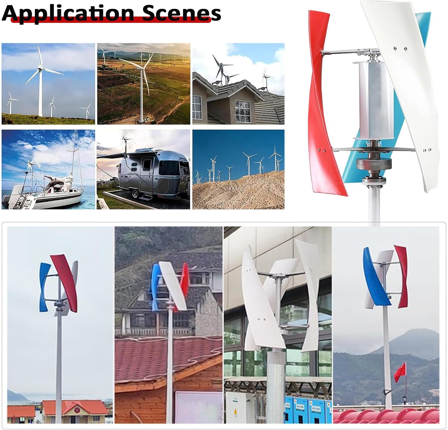12V/24V/48V Magnetic Levitation Wind Turbine - 2KW/3KW/5KW Inverter with MPPT Controller for Efficient Hybrid Wind Solar Systems, 3-Colors Vertical Axis Wind Turbine Generator for Home(3000W,24V)