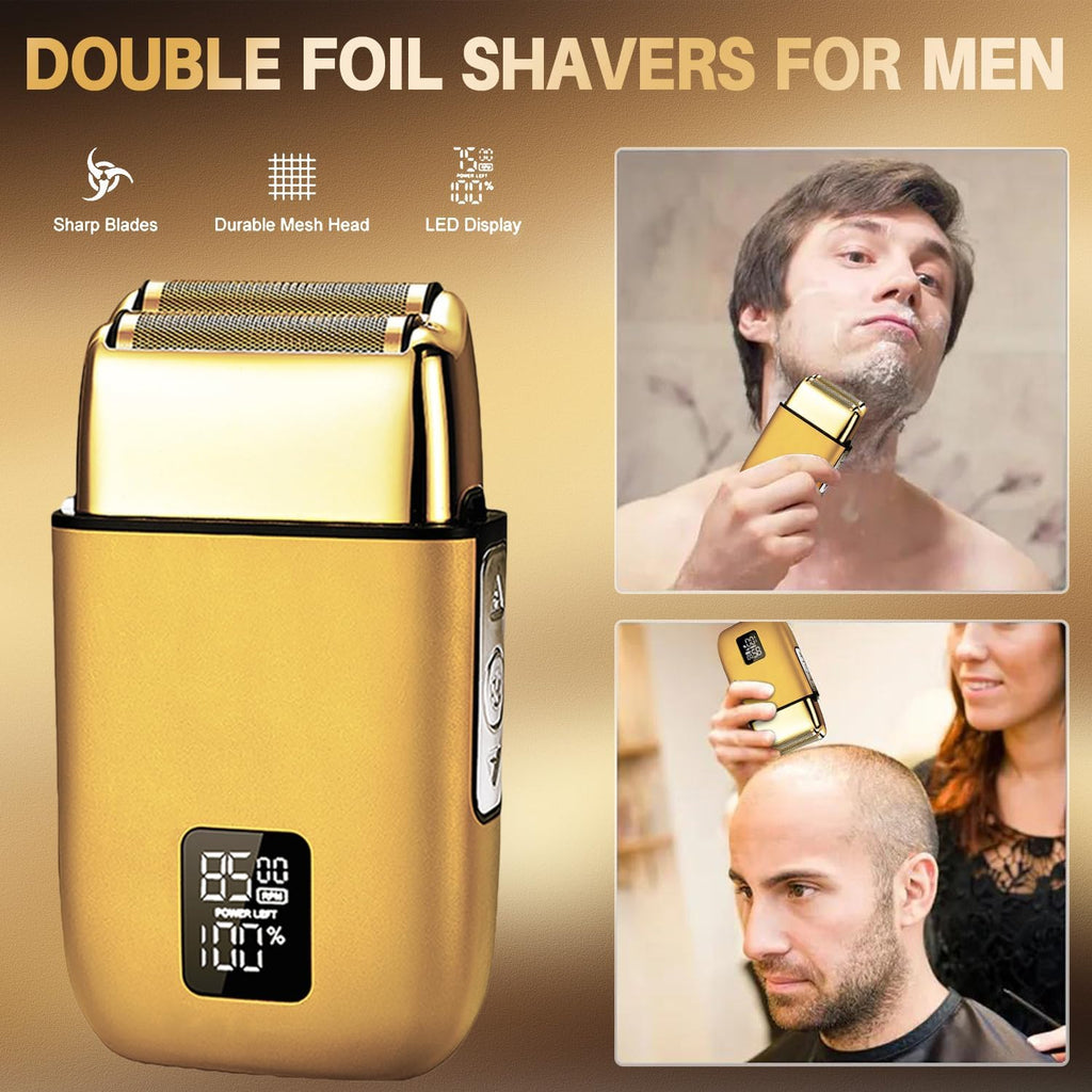 Roziapro Professional Hair Clippers for Men Zero Gapped T-Blade Trimmer Cordless Nose Hair Trimmer Electric Foil Shaver Rechargeable Hair Grooming Set with LED Display (Gold)