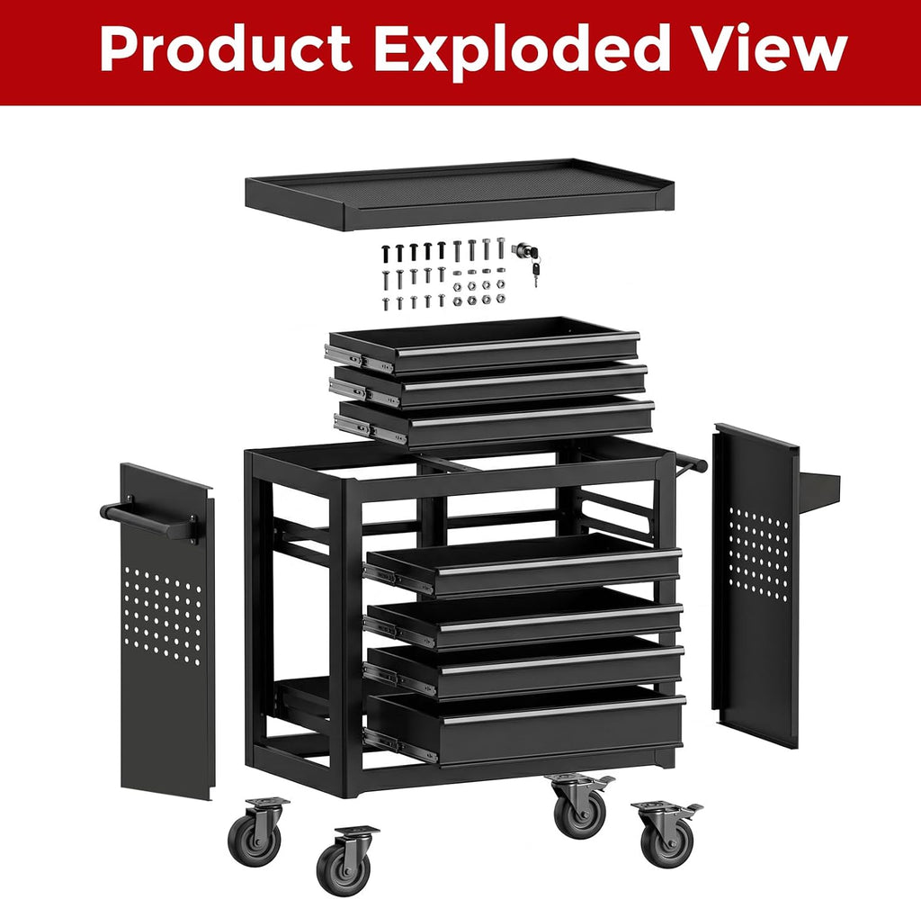 7-Drawer Tool Chest on Wheels, Rolling Metal Toolbox with Wheels & Drawers, Tool Cart Cabinet, Suitable for Garage, Moving/Gift/Daily Use