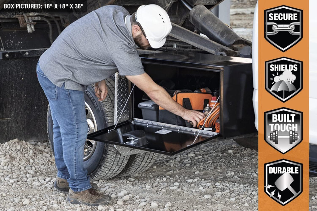 Buyers Products 1704303 Black Steel Underbody Truck Tool Box – 24 x 24 x 30 Inch - Truck Bed & Underbelly RV Storage Box, Locking T-Latch, Weather-Resistant, Heavy-Duty Flatbed Job Box, Made in USA