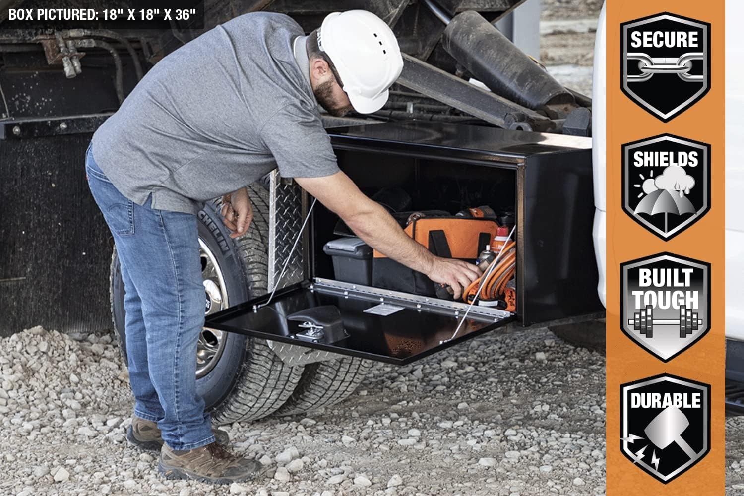 Buyers Products 1704303 Black Steel Underbody Truck Tool Box – 24 x 24 x 30 Inch - Truck Bed & Underbelly RV Storage Box, Locking T-Latch, Weather-Resistant, Heavy-Duty Flatbed Job Box, Made in USA