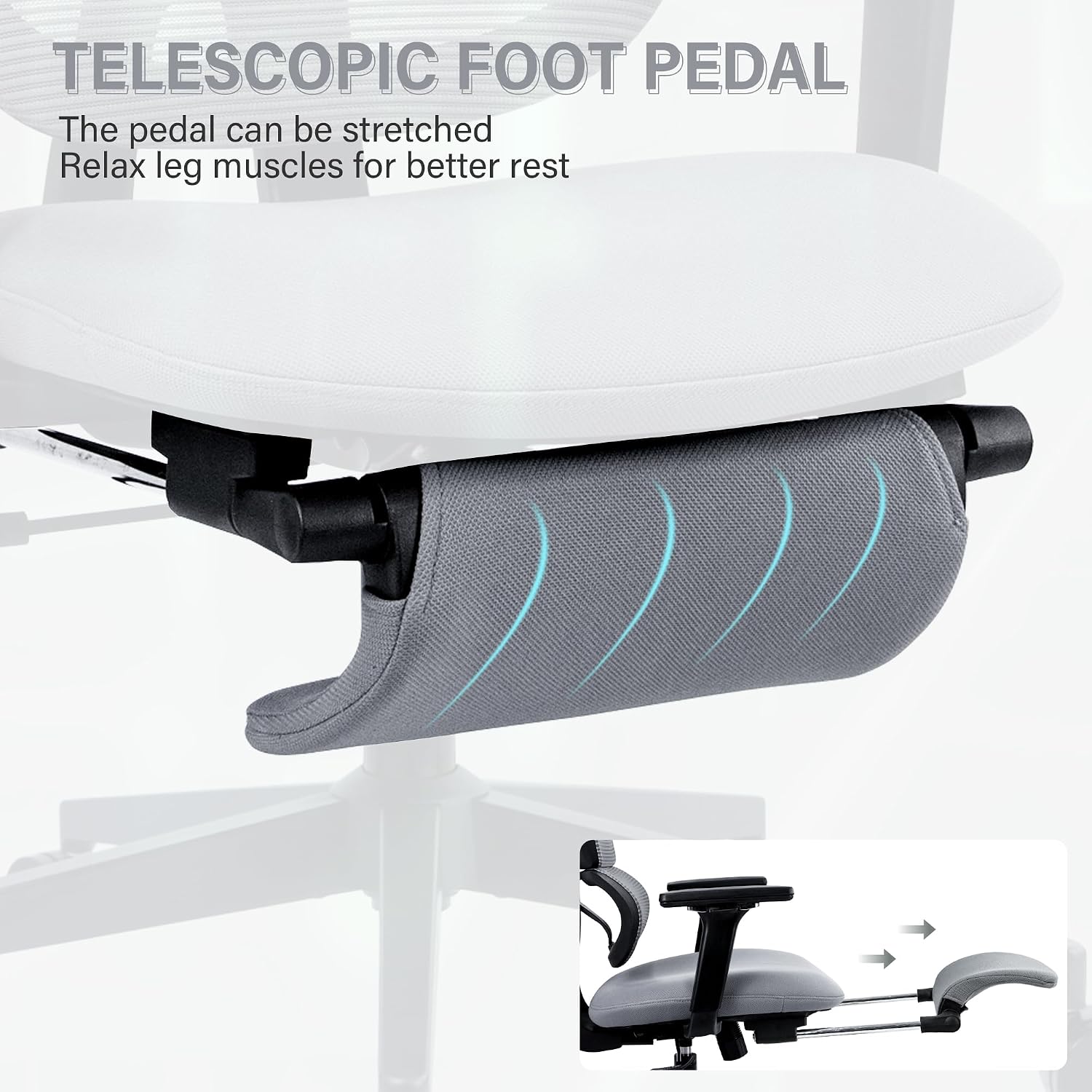 Ergonomic Mesh Office Chair with Retractable Footrest - High Back Computer Chair, Lumbar Support, Adjustable Armrest and Headrest, Durable Base - Multifunctional Home Office Desk Chair for Adults