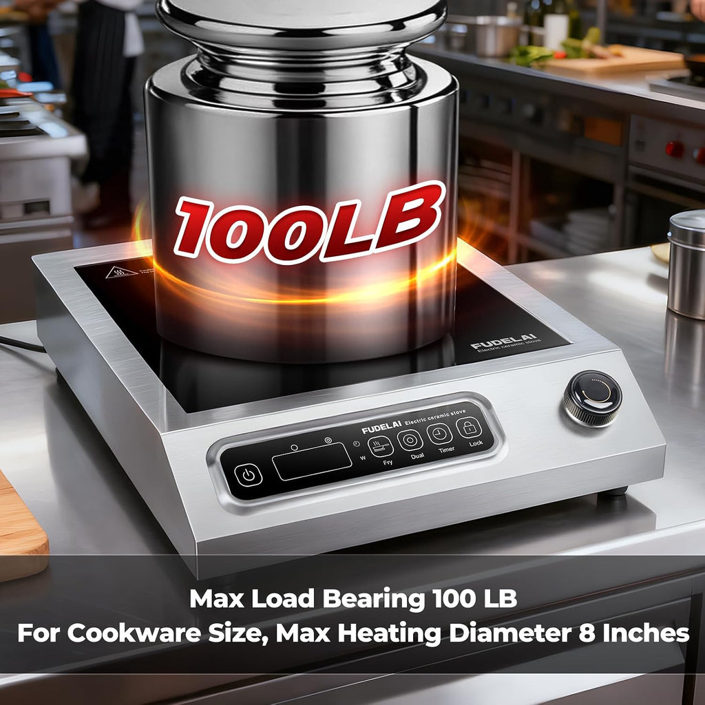 1800W Commercial Grade Induction Cooktop with 9 Power Levels - Infrared Electric Burner with EUROKERA Micro-Ceramic Panel, Timer, Safety Lock, for Restaurant, Home Kitchen Use