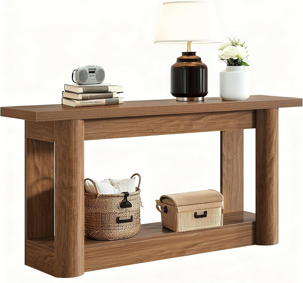 Tribesigns 63' Narrow Console Table, 2-Tier Storage Long Entryway Table, Sofa Foyer Furniture for Living Room, Entrance, Hallway, Rustic Brown