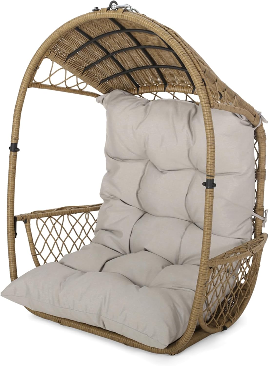 34.50' W Hanging Egg Chair Outdoor Indoor Double Papasan Comfy Wicker Balcony Patio Rocking Swing Cushions Light Brown (Brown+Beige + Fabric)