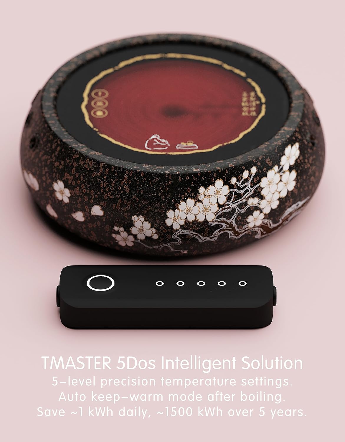 TMASTER 1200W Electric Hot Plate,Ceramic Round Hot Plate,Portable Stove Kitchen Cooktop Electric Heater,for Boiling Water,Making Tea, Coffee (Arita Sakura Flying Ceramic Tea Heater - 120V/1200W)