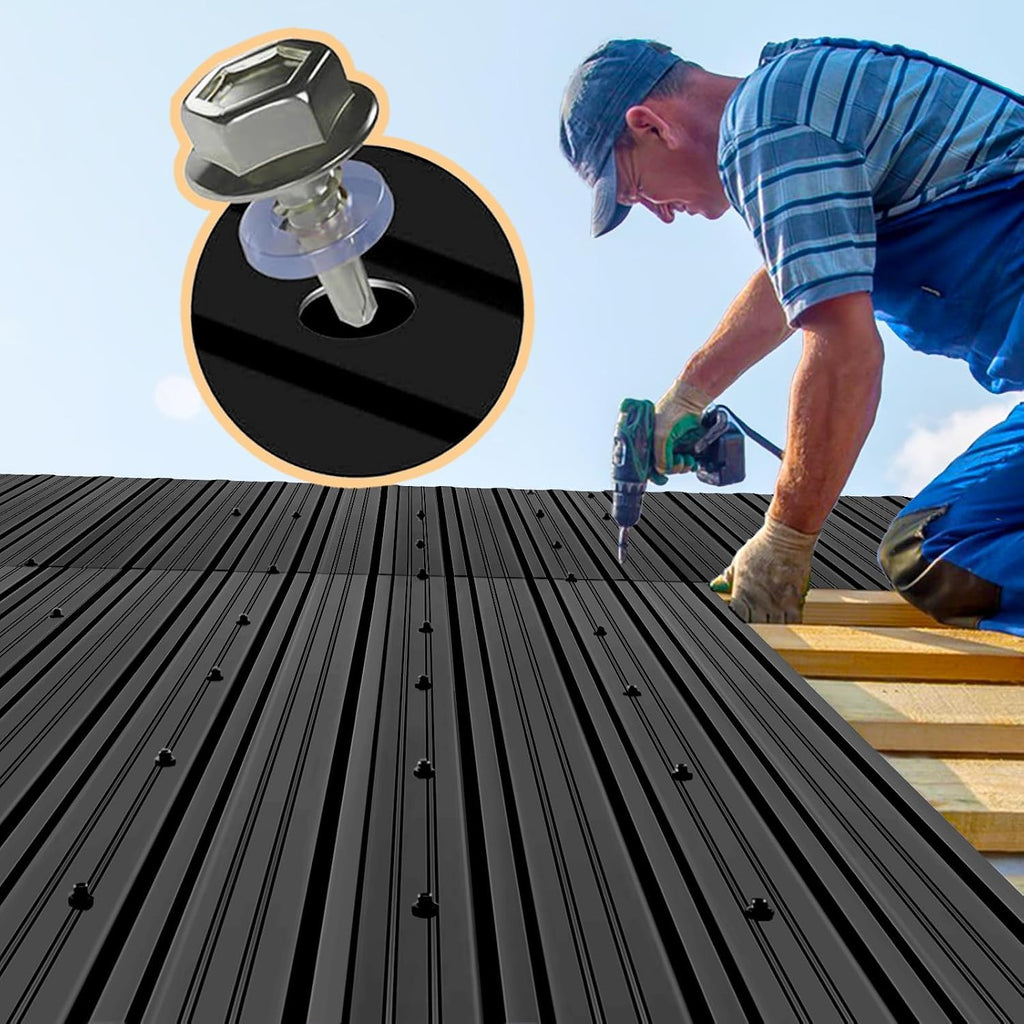 Metal Roofing Panels - 10 Pcs Waterproof Heavy Duty Metal Roof Panels Corrugated Metal Siding for Roofs Carports Tool Sheds Patio Porch Pergola, Easy to Install Black, 42.5x17.7in