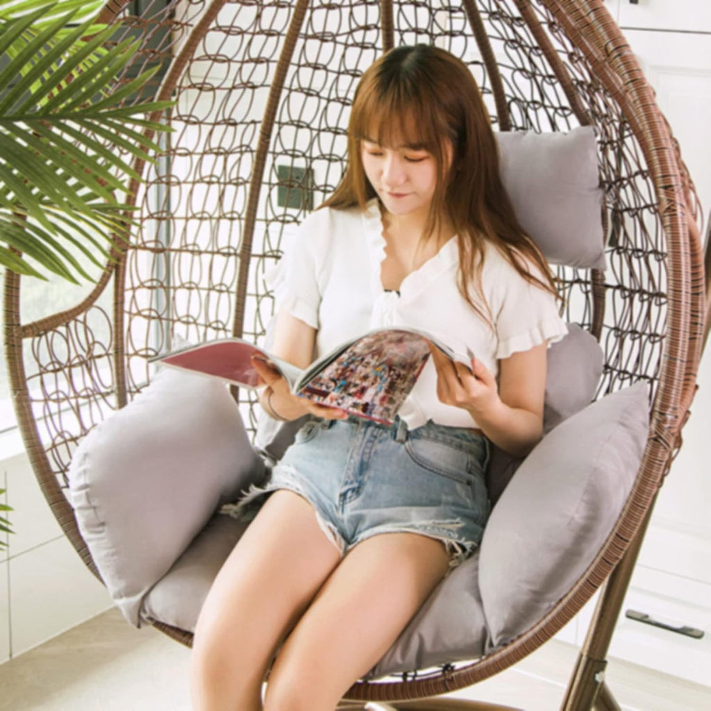 HUHJYUGE Egg Chair Cushion Replacement, Hanging Chair Cushion Only, Swing Cushion Outdoor, with Headrest, Zipper, Detachable, Skin-Friendly, Comfy, for Patio Garden