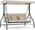 MCombo 3-Seat Outdoor Patio Swing Chair, 2-in-1 Convertible Porch Swing Glider Chair with Removable Cushions, Adjustable Canopy & Pillows for Backyard, Deck, Garden, 4068 (Beige)