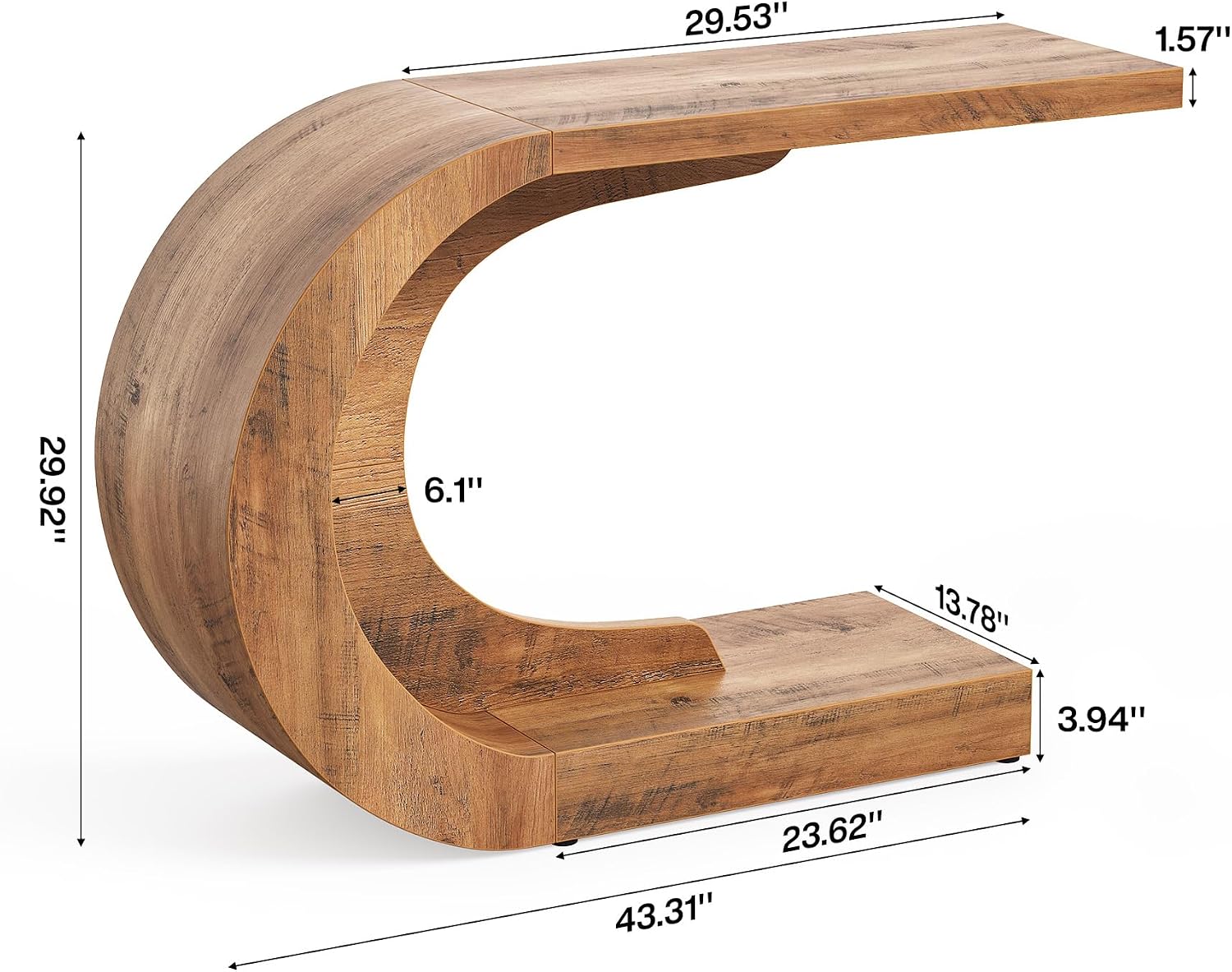 LITTLE TREE 43.3-Inch Farmhouse Console Table, 2-Tier C-Shaped Sofa Table Behind The Couch, Wooden Narrow Entryway Hallway Foyer Table for Living Room, Entrance, Rustic Brown