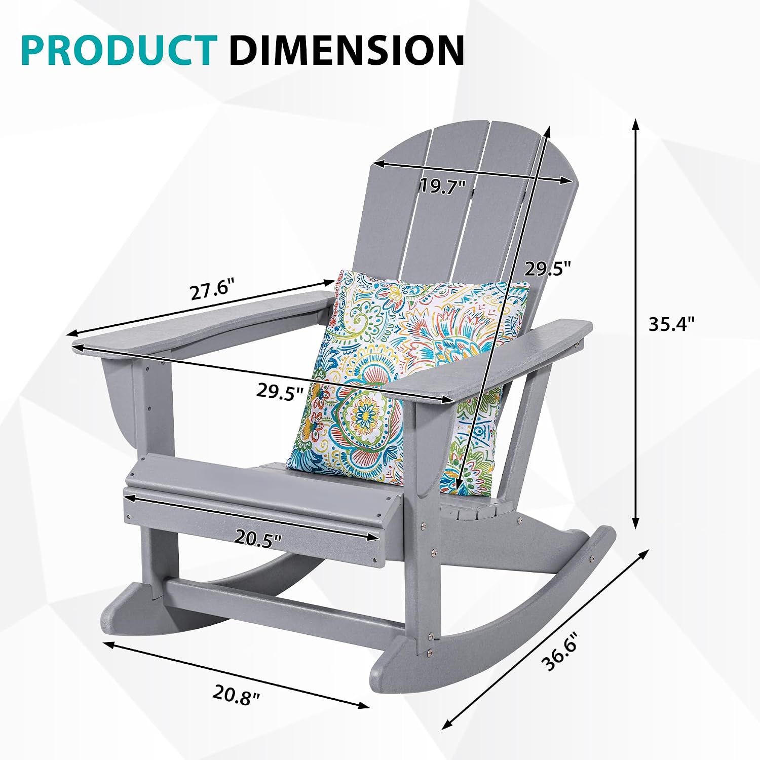 Sundale Outdoor Rocking Chair Set of 2 with Pillow, Patio Plastic All Weather Adirondack Rocker for Proch, Water Resistant for Outside, Garden, Pool, Yard, Grey