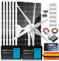 1000W 12V Wind Solar Kit Complete Off Grid System with 2 * 100ah Lifepo4 Battery & 3000W Power Inverter -400W Wind Turbine Generator + 600W Solar Panels