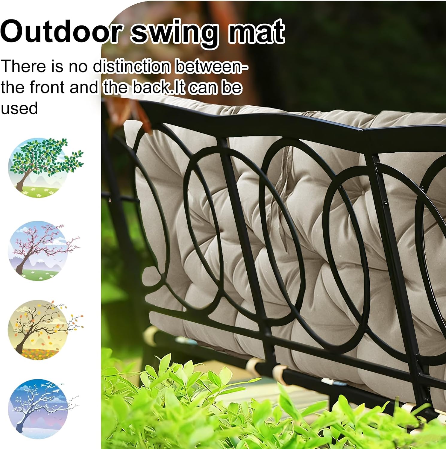 Waterproof Porch Swing Cushion Replacement, Thick 4' 2–3 Seat Outdoor Swing Seat Cushion with Backrest & Ties for Patio, Garden & Porch (Khaki, 40 x 71 in)