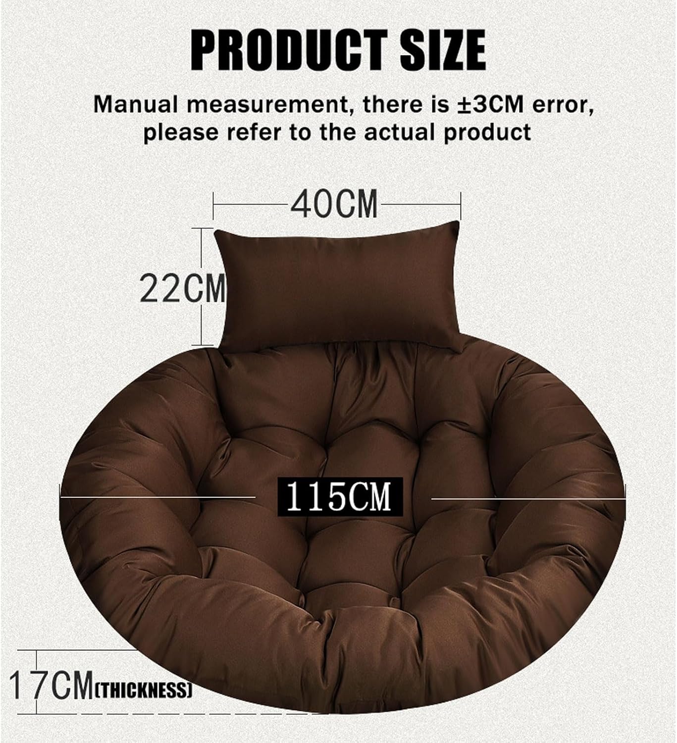 Swing seat Cushion 125size (Diameter: 115cm) Thickened Hanging Chair Cushion, Excellent Elasticity, not Easily Deformed or collapsed; Zipper Design for Easy Removal and Washing.