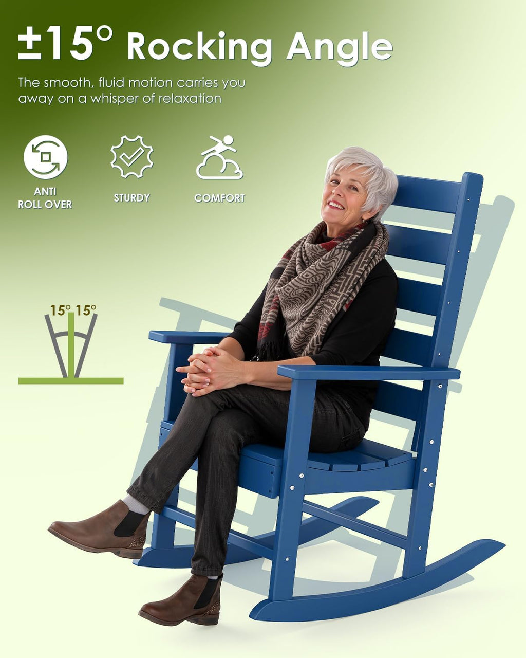 GREENVINES Outdoor-Rocking-Chairs-Set-of-2 | HDPE Plastic | Patio Rockers | Porch Rocker Chair | Shaker | Oversized | High Ladder Back | Big & Tall | PentaLuxe | Blue