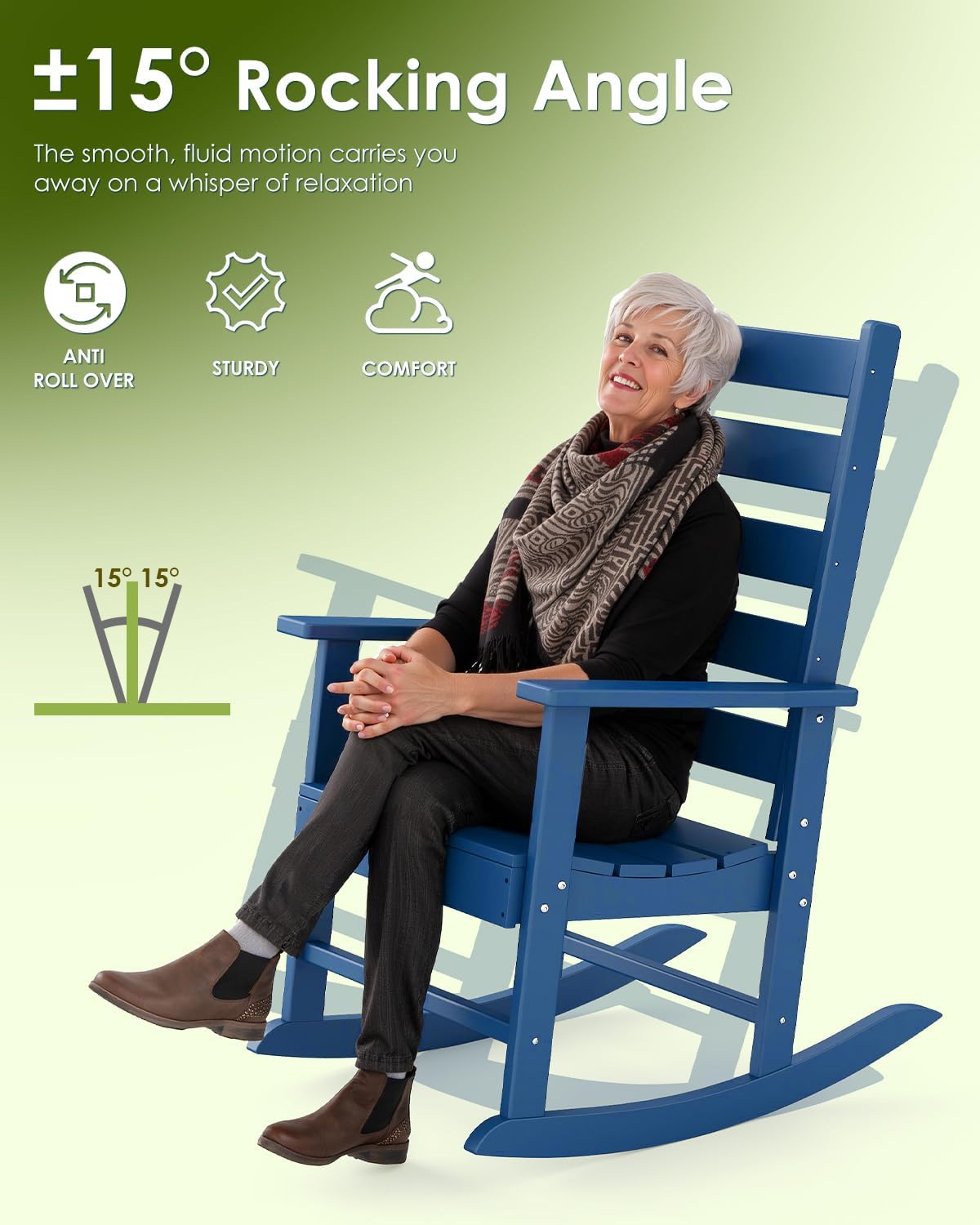 GREENVINES Outdoor-Rocking-Chairs-Set-of-2 | HDPE Plastic | Patio Rockers | Porch Rocker Chair | Shaker | Oversized | High Ladder Back | Big & Tall | PentaLuxe | Blue