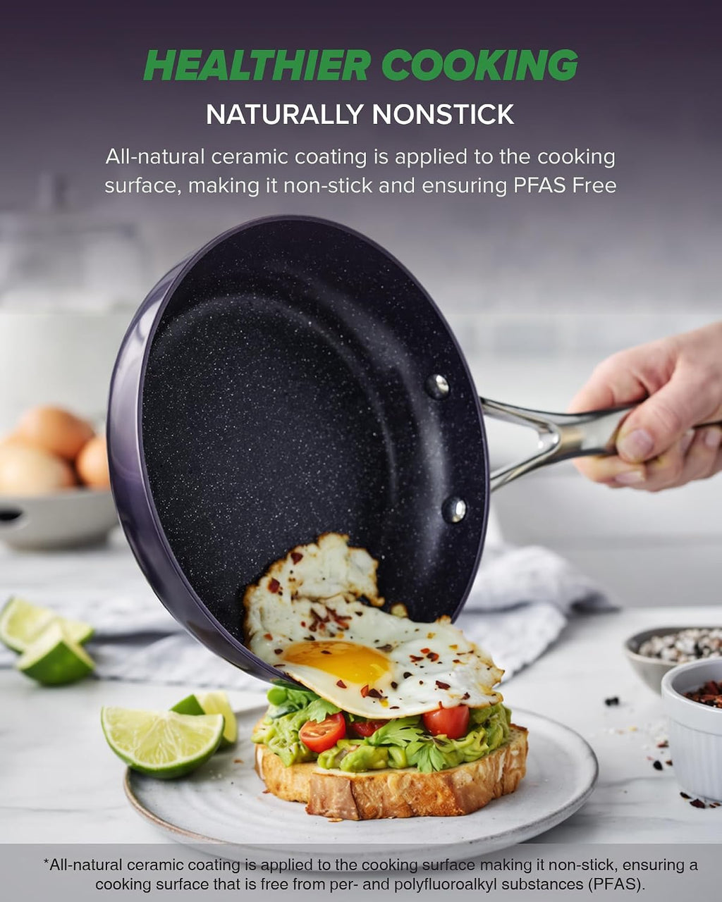 Nuwave Essential Series 5PC Ceramic Cookware Set PFAS-Free, G11 Duralon Blue Coating, Pots and Pans Set Non Stick, Diamond Scratch-Resistant,Stay-Cool Handle, Metal Lid,Induction Ready,Dishwasher Safe