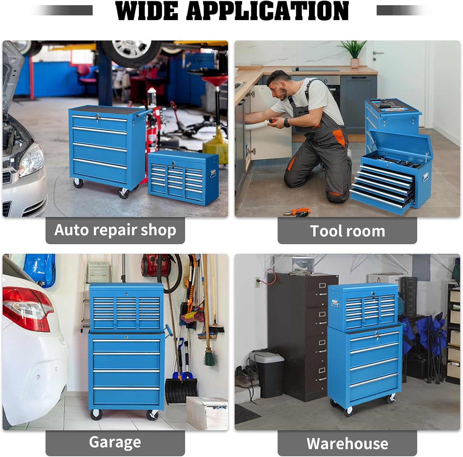 Winado 24' Portable Tool Box, 5 Drawer Tool Chest with Carry Handle, Top Case, Ball Bearing Runners, Lockable Metal Hand Toolbox for Garage, Warehouse, Repair Shop & Home, Blue
