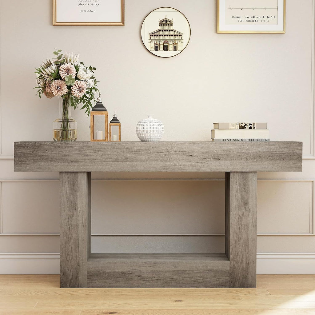 Spaco 63'' Long Console Table,2 Tier Farmhouse Entryway Table Sofa Table with Storage,Wood Behind Couch Table for Living Room, Hallway,Foyer