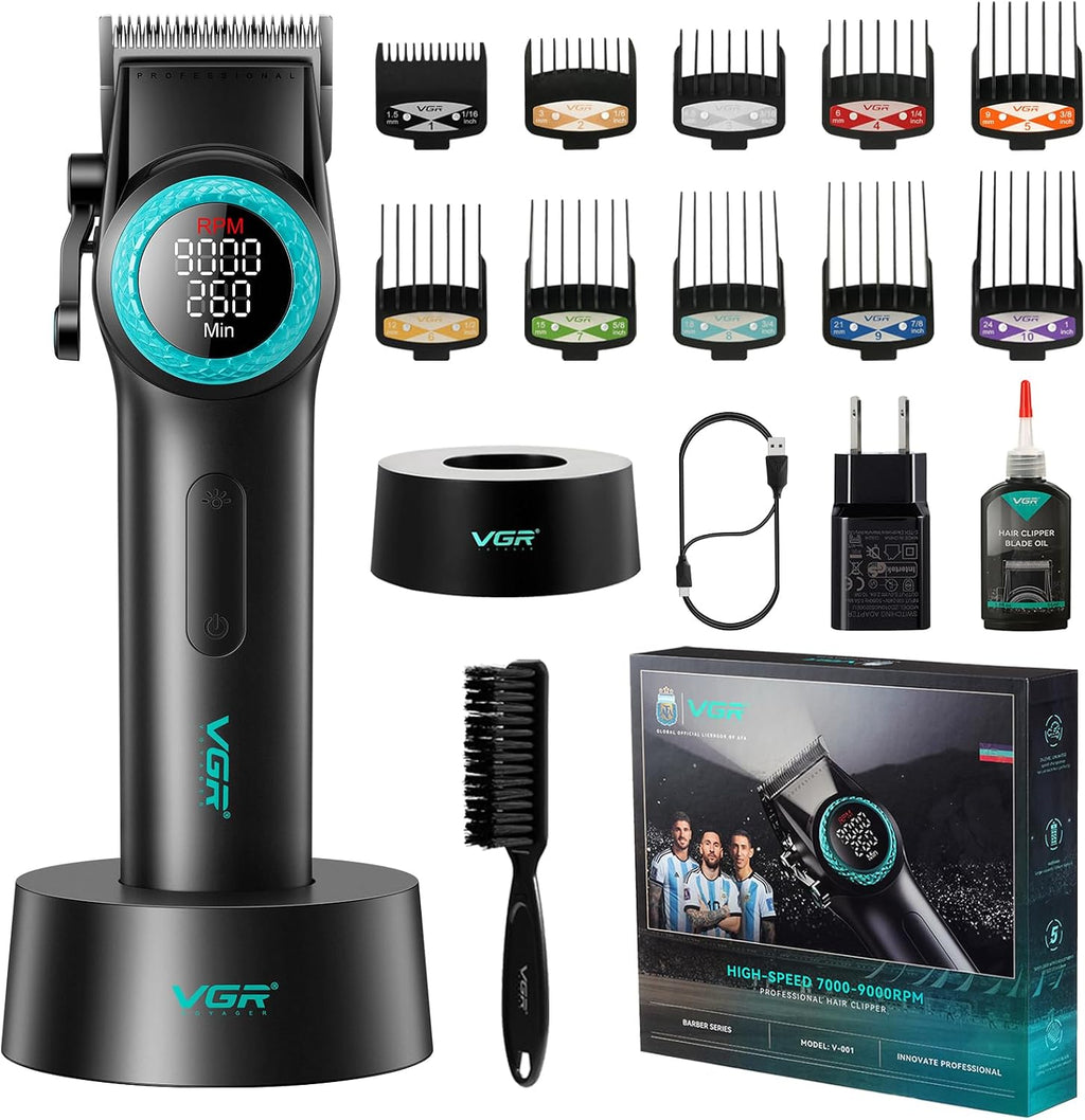 VGR Professional Hair Clippers for Men, T-Blade Trimmer Zero Gapped Cordless Barber Clippers, Triple Floating Blade Foil Shaver Men's Electric Razor, 3 Piece Men's Men's Grooming Kit with LED Display