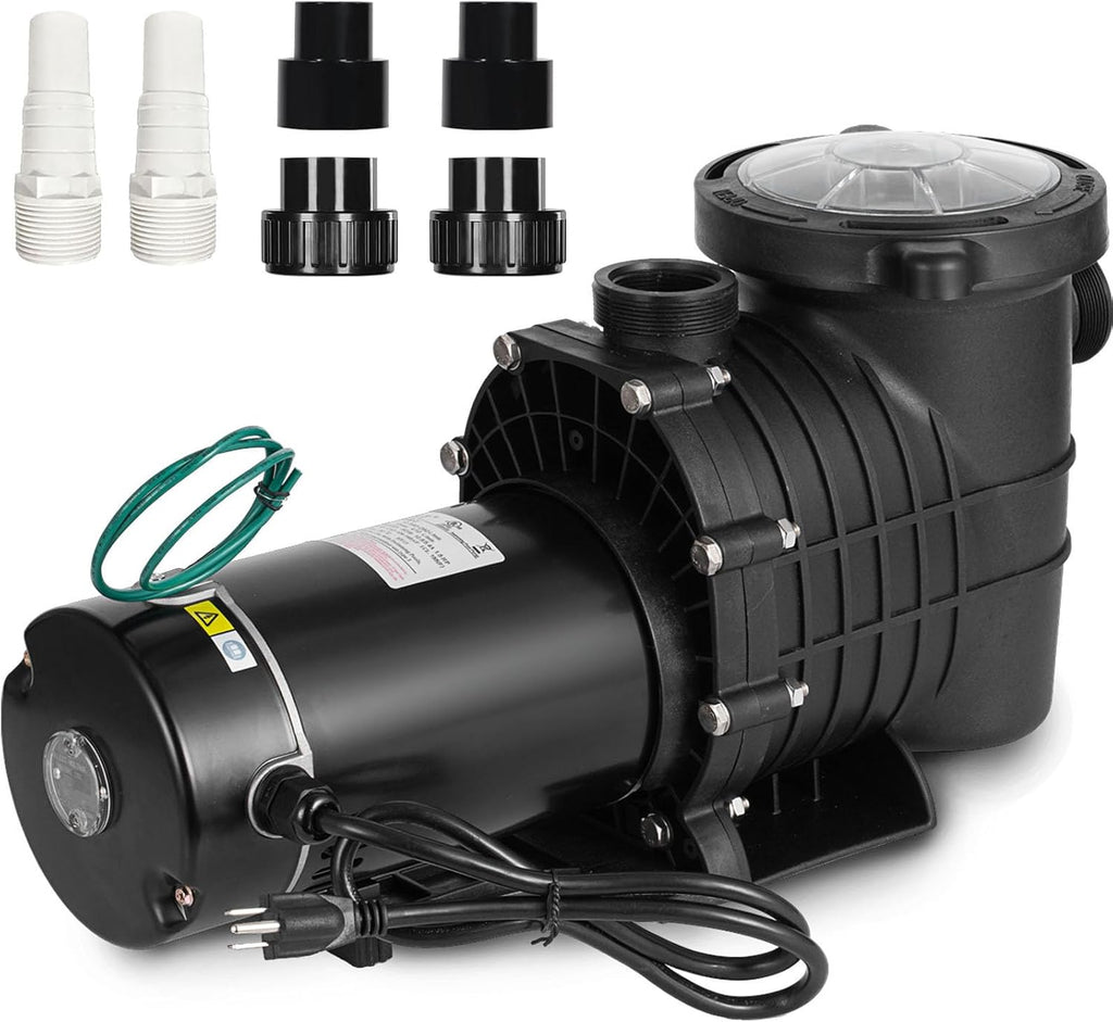 Hitgrand 2HP Self Primming Pool Pump, Inground Above Ground Swimming Pool Pump Upgraded 110V/220V Dual Voltage, 1500W 60HZ Single Speed Pumps with Strainer Basket Silent Operation