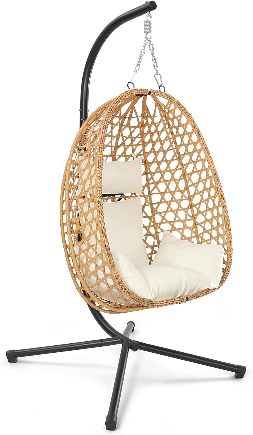 LEX CRAFT Egg Chair with Stand, Patio Wicker Hanging Chair, Hammock Swing Chair, 350LBS Capacity for Bedroom, Balcony, Garden (YE-BE)