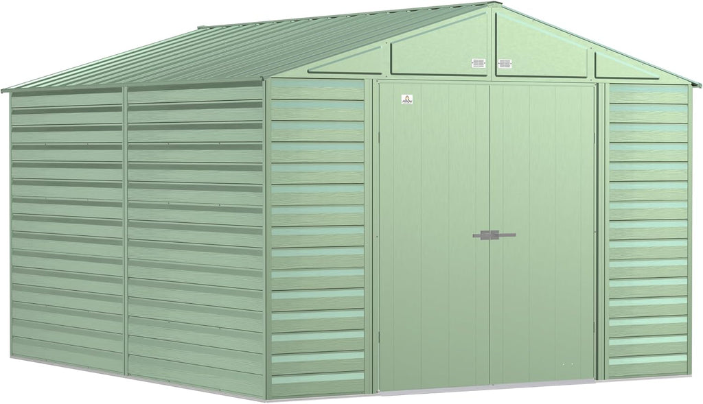 Arrow Select 10' x 12' Outdoor Lockable Steel Storage Shed Building, Sage Green