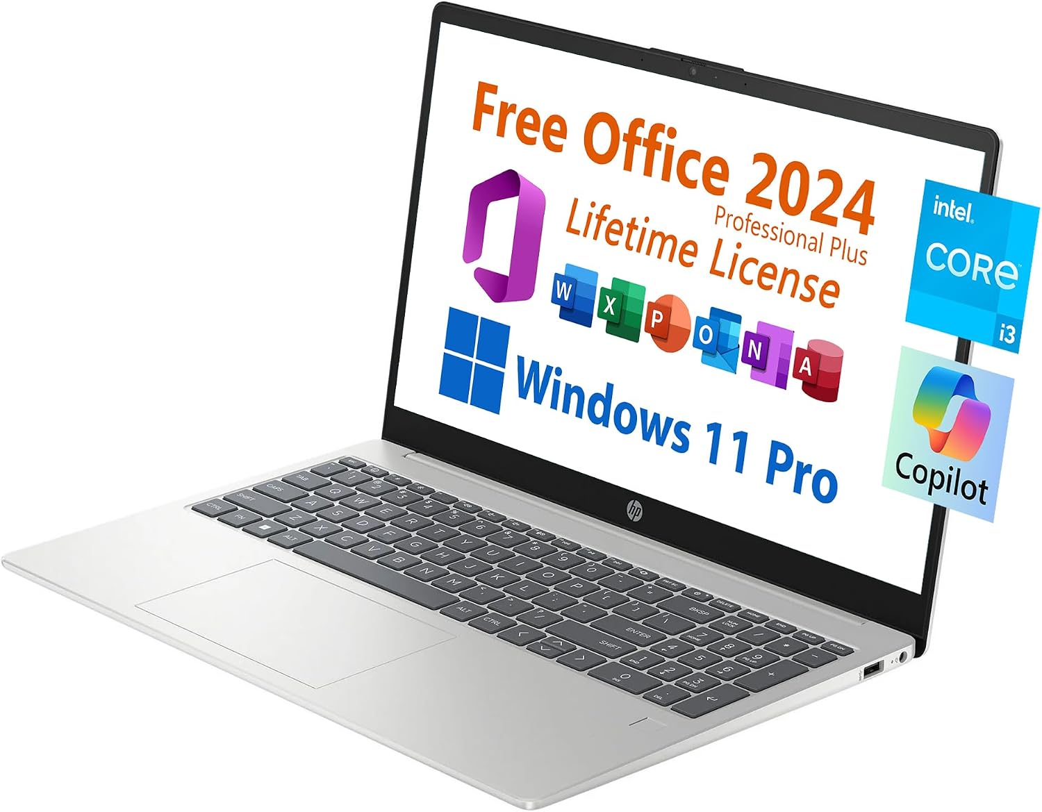 HP 15.6' Business Student Laptop, Free Microsoft Office 2024 Lifetime License, Copilot AI Chat, FHD Non-Touch, Intel 8-Core i3-N305 3.8 GHz, 8GB RAM, 512GB SSD, Long Battery Life, Windows 11 Pro