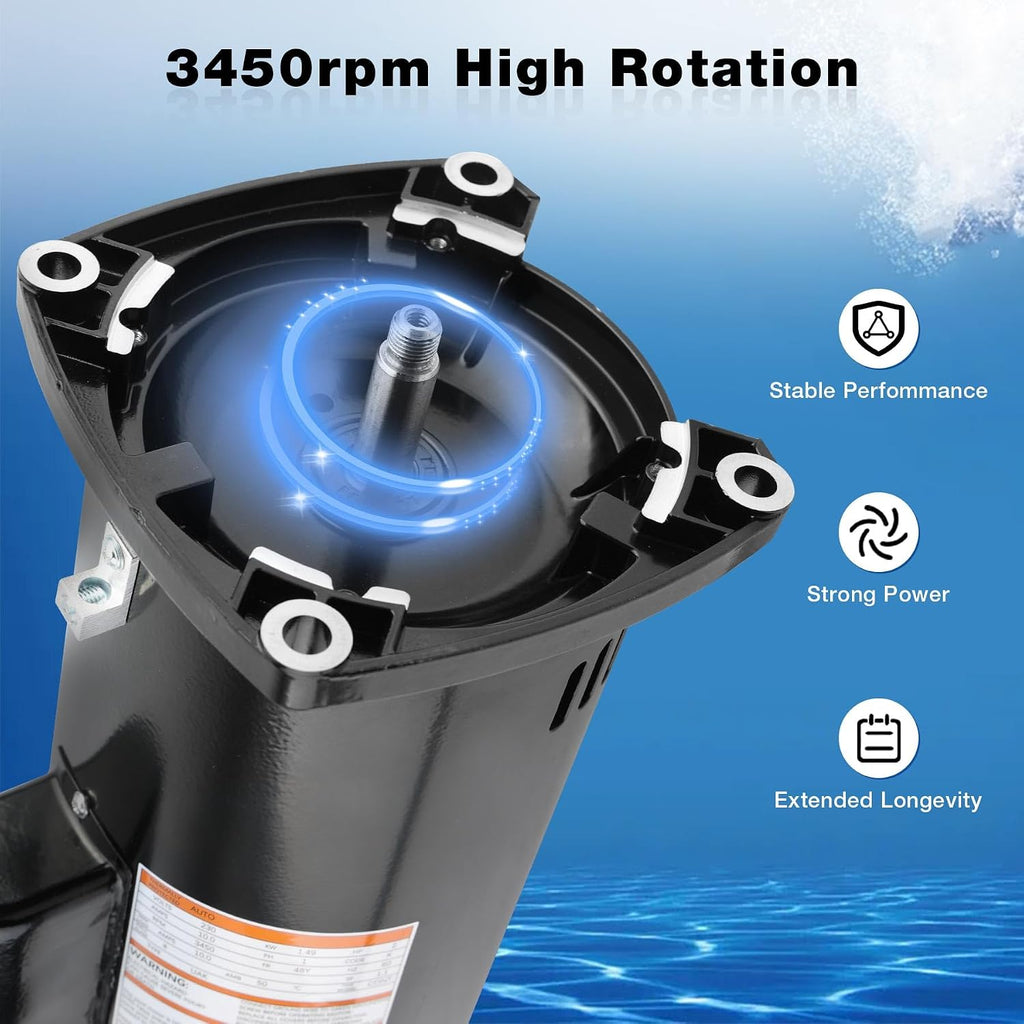 ATRACYPART USQ1202 2HP Pool Pump Motor 48Y Frame, 230V, 3450 RPM Compatible with A.O. Smith Century Pool Pump Motors with Square Flange for Various Above Ground and Underground Swimming Pools