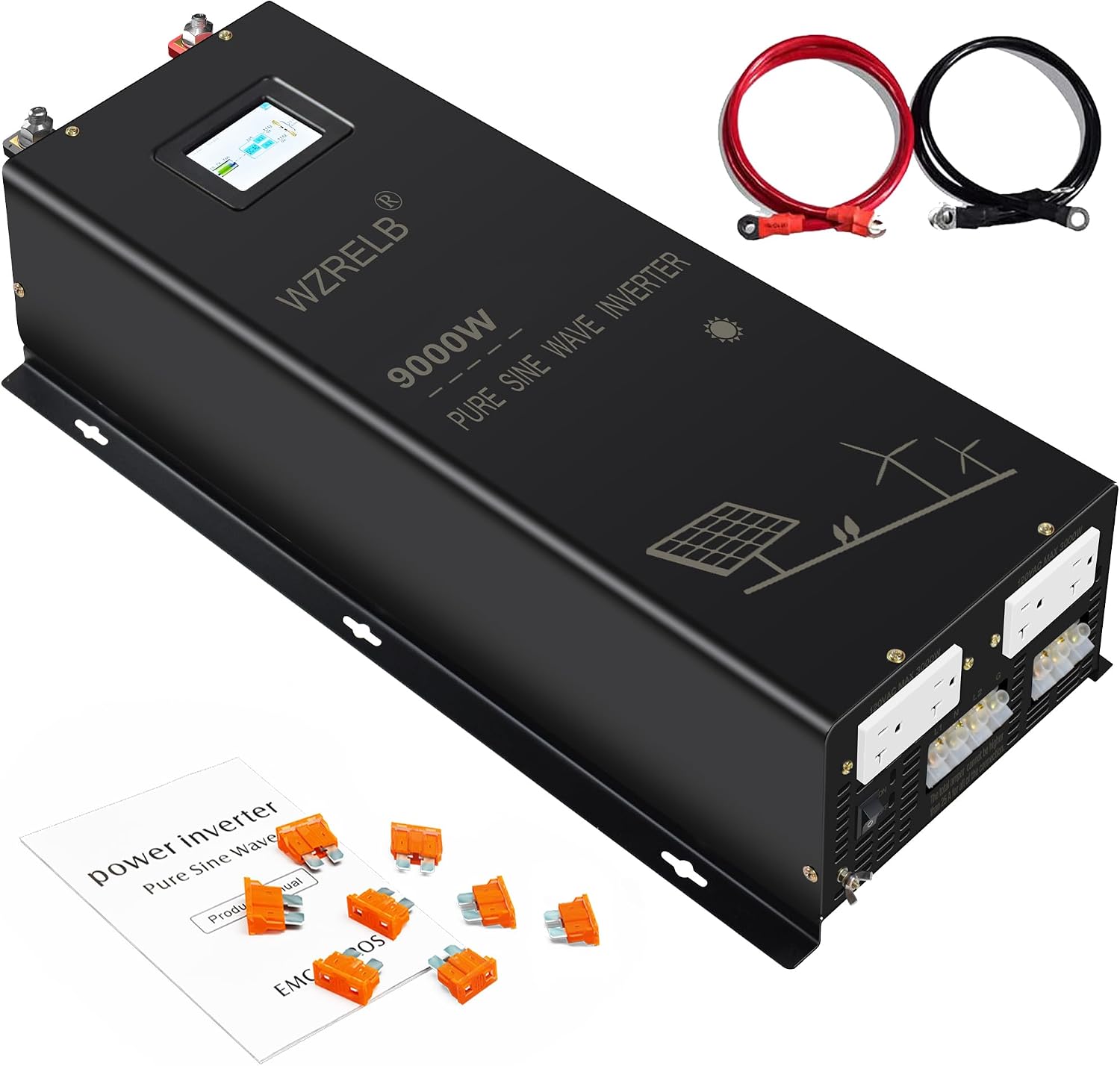 WZRELB 9000W 24V Pure Sine Wave Inverter,24 Volt DC to AC 120V 240V Split Phase Power Inverter,2*AC Hardwire Terminal,18KW Surge,High Efficiency up to 91.6% with LCD Display