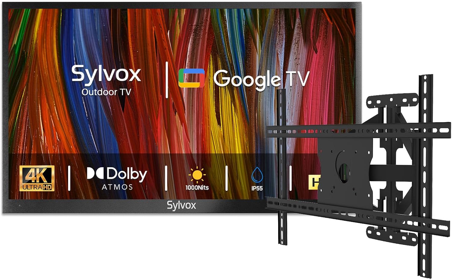 SYLVOX Outdoor TV with Wall Mount & Cover, 65 inch 4K Smart TVs, Weatherproof & IP56 Waterproof, Support Google Assistant, Chromecast, 1000 nit Brightness Partial Sun (Deck Pro 3.0/2026)